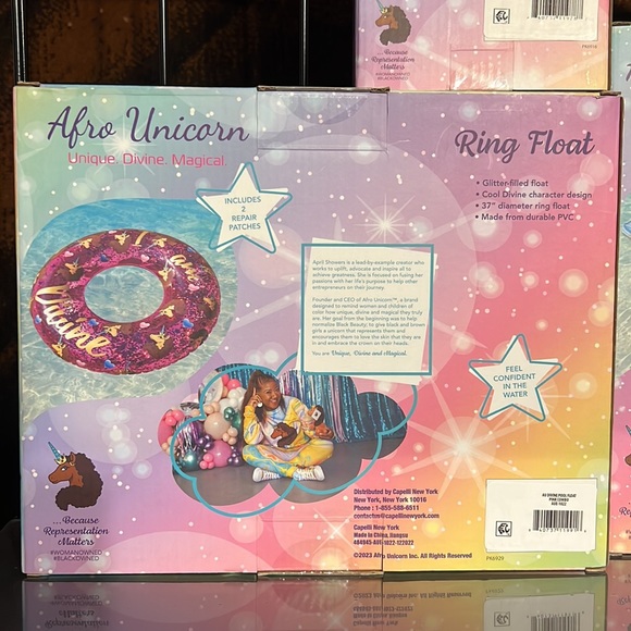 New Bundle of Afro Unicorn Swim Accessories - Pool Ring Float Glitter Mat & Caps - Picture 10 of 12